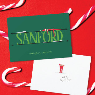 Cartes Pour Fêtes Annuelles Panneau de nom de farces de lutin vert chasseur de