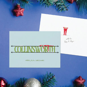 Cartes Pour Fêtes Annuelles Panneau de nom de farces de lutin vert et bleu de