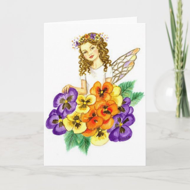 Cartes Pour Fêtes Annuelles Pansy Garden Fairy JL Biel (Devant)