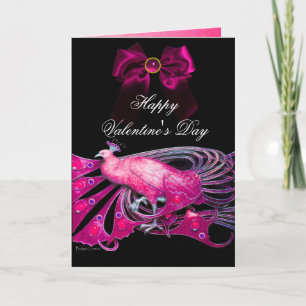 CARTES POUR FÊTES ANNUELLES PAON ROSE ÉLÉGANT,RUBAN,PIERRE GEMME,SAINT-VALENTI