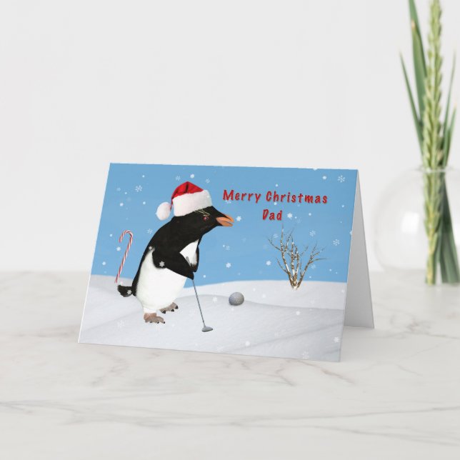 Cartes Pour Fêtes Annuelles Papa, Christmas, Penguin Playing Golf (Devant)