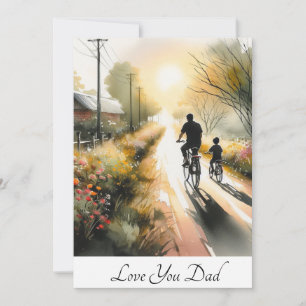 Cartes Pour Fêtes Annuelles Papa et les enfants à vélo sur une aquarelle de ch