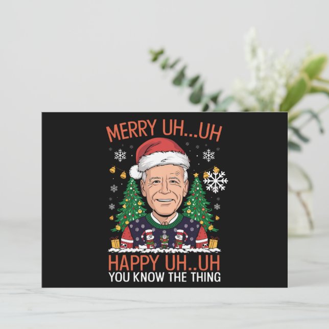 Cartes Pour Fêtes Annuelles Papa Noël drôle Joe Biden Joyeux euh euh Noël laid (Debout devant)