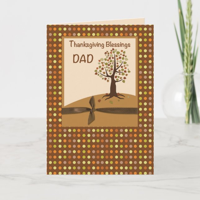 Cartes Pour Fêtes Annuelles Papa, Thanksgiving Blessings Dots sur Brown (Devant)