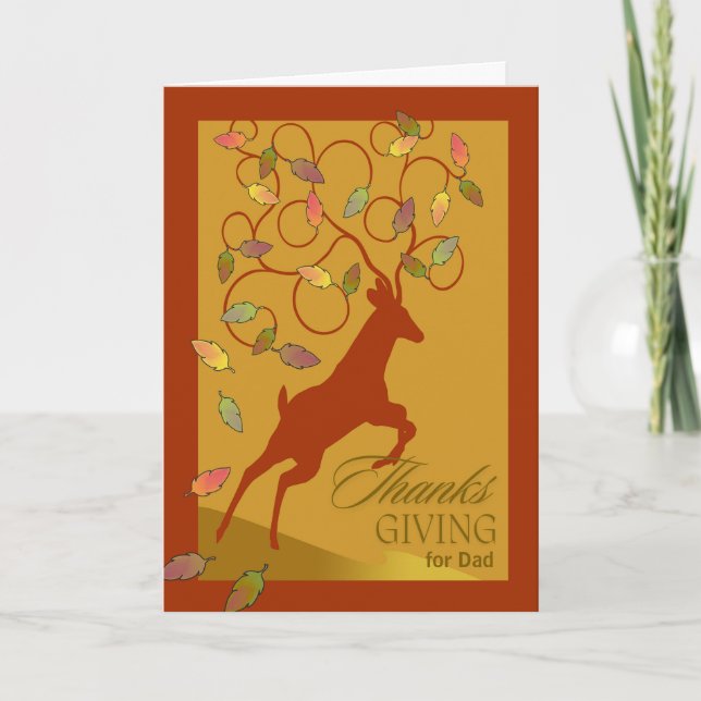 Cartes Pour Fêtes Annuelles Papa Thanksgiving Cerf qui saute Bois Feuilles (Devant)