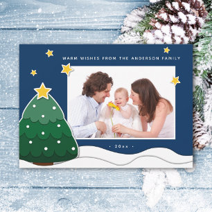 Cartes Pour Fêtes Annuelles Papercut Stars & Snowy Christmas Tree Photo famill