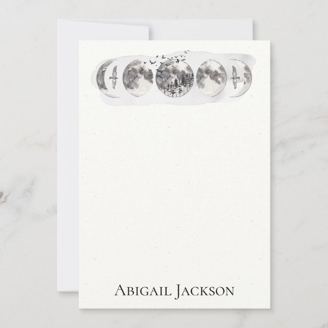 Cartes Pour Fêtes Annuelles Papeterie d'oiseaux de lune de forêt d'aquarelle (Devant)