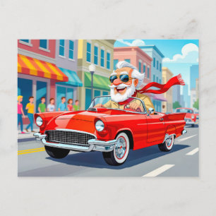 Cartes Pour Fêtes Annuelles Papi conduisant une voiture décapotable