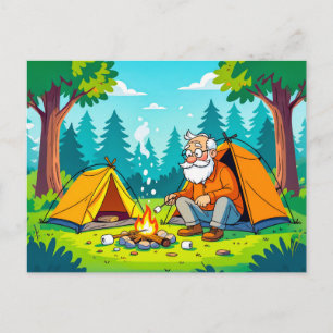 Cartes Pour Fêtes Annuelles Papi faisant du camping et grillant dans la nature