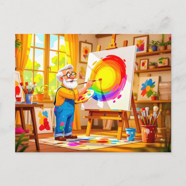 Cartes Pour Fêtes Annuelles Papi peint créativement sur toile (Devant)