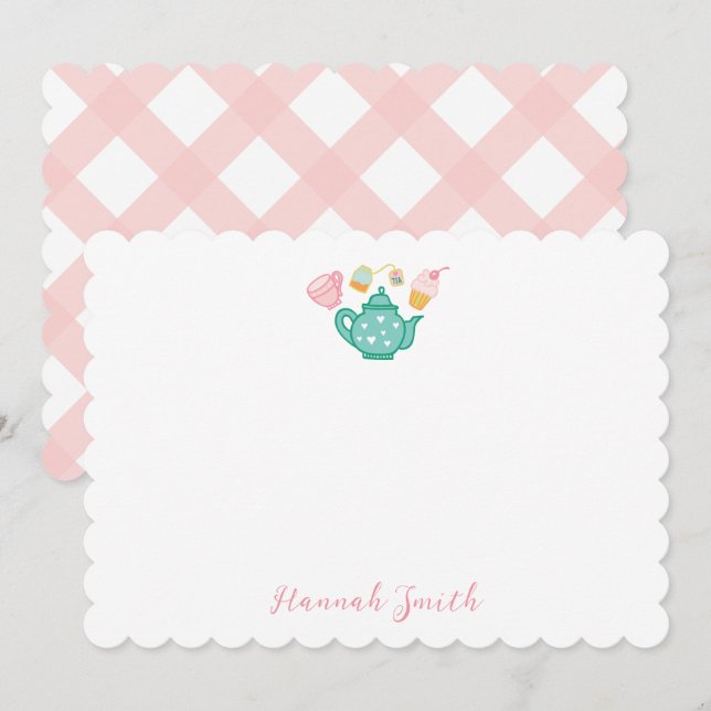 Cartes Pour Fêtes Annuelles Papier à lettres Preppy Pink Tea Set (Devant / Derrière)