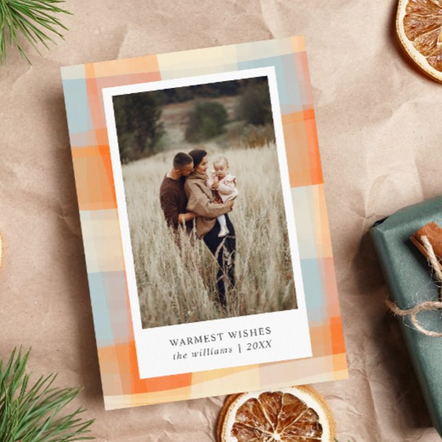 Cartes Pour Fêtes Annuelles Papier à motifs carreaux aquarelle | Orange Crème  (Créateur téléchargé)