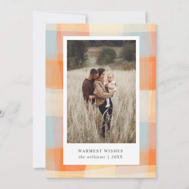 Cartes Pour Fêtes Annuelles Papier aquarelle carreaux | Orange Crème Bleu clai (Devant)