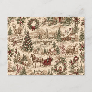 Cartes Pour Fêtes Annuelles Papier cadeau Noël Toile Vintage Cerf & Traîneau