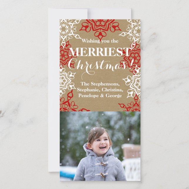 Cartes Pour Fêtes Annuelles Papier d'artisanat de Noël Red White Snowflakes (Devant)