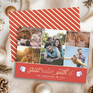 Cartes Pour Fêtes Annuelles Papier de toilette rétro rouge à l'humour amusant