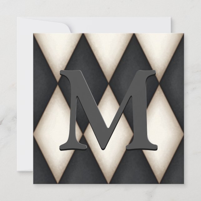 Cartes Pour Fêtes Annuelles Papier Harlequin Noir & Blanc avec Monogramme Pers (Devant)