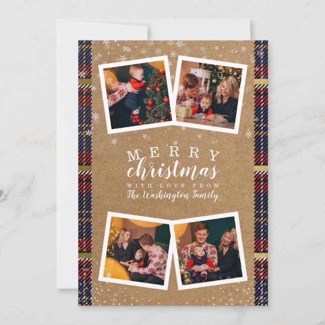 Cartes Pour Fêtes Annuelles Papier Kraft 4 Photo Collage Joyeux Noël Plaid (Devant)