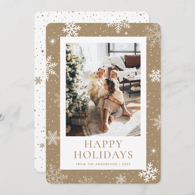 Cartes Pour Fêtes Annuelles Papier Kraft Joyeuses fêtes Snowflake Photo Neige (Devant / Derrière)