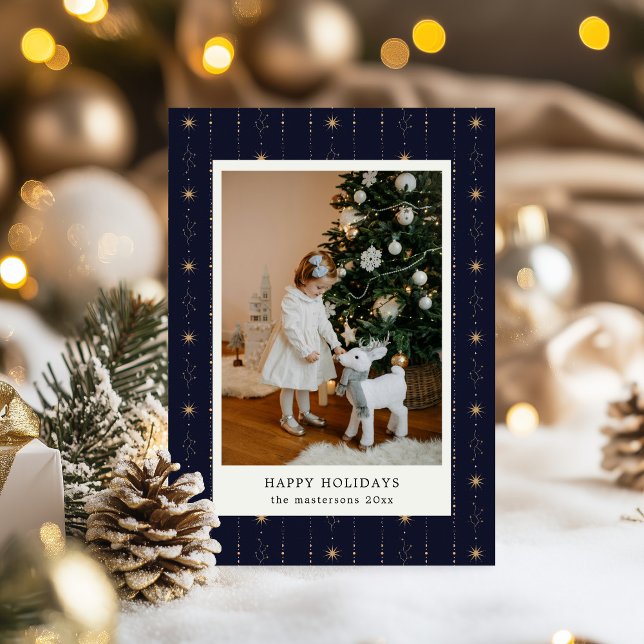 Cartes Pour Fêtes Annuelles Papier peint Blue and Gold Stars Photo Holiday Car (Créateur téléchargé)