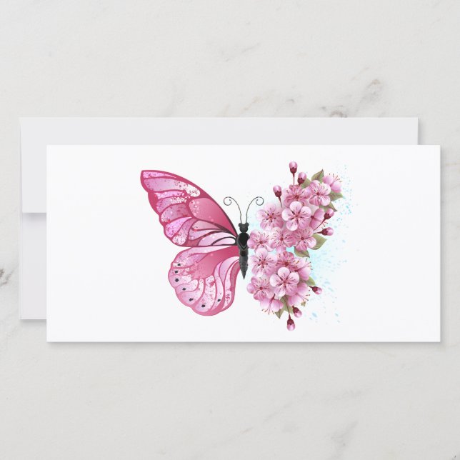 Cartes Pour Fêtes Annuelles Papillon à fleurs avec Sakura rose (Devant)