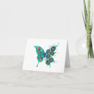 Cartes Pour Fêtes Annuelles Papillon aux plumes de paon vert