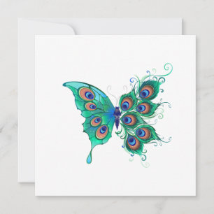 Cartes Pour Fêtes Annuelles Papillon aux plumes de paon vert
