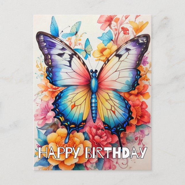 Cartes Pour Fêtes Annuelles Papillon créatif et collage de fleurs (Devant)