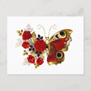 Cartes Pour Fêtes Annuelles Papillon de fleurs rouges aux roses rouges