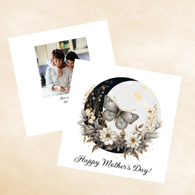 Cartes Pour Fêtes Annuelles Papillon Floral et Lune Joyeuse Fête des Mères (Créateur téléchargé)