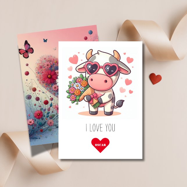 Cartes Pour Fêtes Annuelles Papillon | I Love You Happy Cow Valentine's Day (Créateur téléchargé)