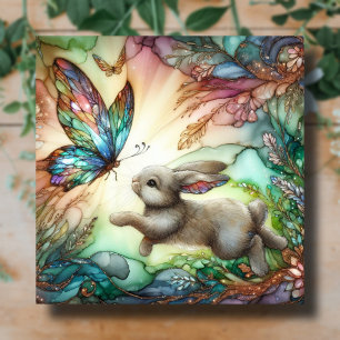 Cartes Pour Fêtes Annuelles Papillon lapin en verre tendu arc-en-ciel Pâques