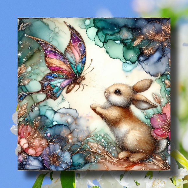 Cartes Pour Fêtes Annuelles Papillon lapin en verre violet doré Pâques (Créateur téléchargé)