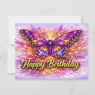 Cartes Pour Fêtes Annuelles Papillon Magique de Bon Anniversaire Or et Violet