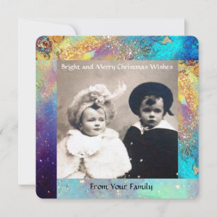 Cartes Pour Fêtes Annuelles PAPILLON MAGIQUE PLANTE OR BLEU PAILLÈTES Noël