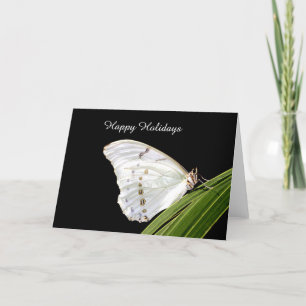Cartes Pour Fêtes Annuelles Papillon Morpho blanc sur la feuille Joyeux Fêtes