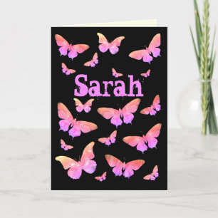 Cartes Pour Fêtes Annuelles Papillon rose et violet Pop Art Nom Sarah