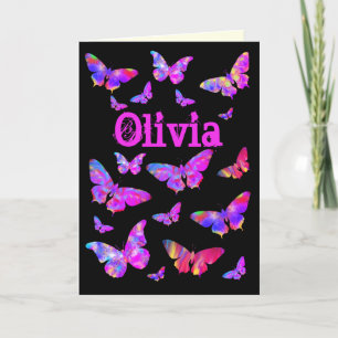 Cartes Pour Fêtes Annuelles Papillon Rose Psychédélique Pop Art Nom Olivia