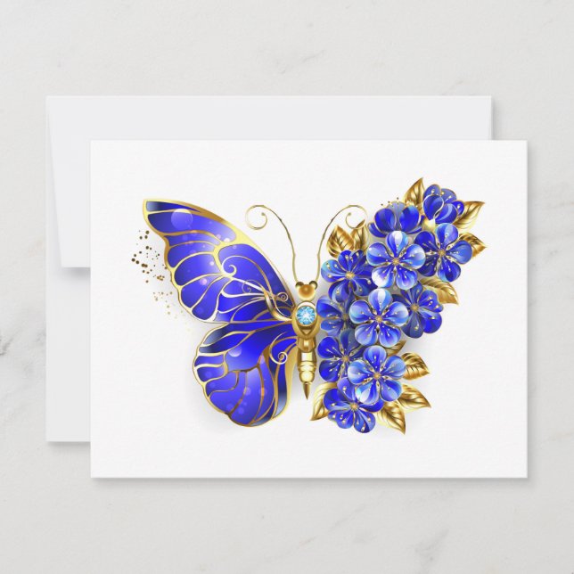 Cartes Pour Fêtes Annuelles Papillon saphir à fleurs (Devant)