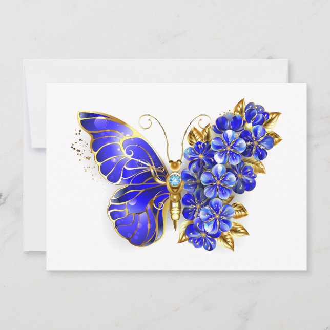 Cartes Pour Fêtes Annuelles Papillon saphir à fleurs (Devant)