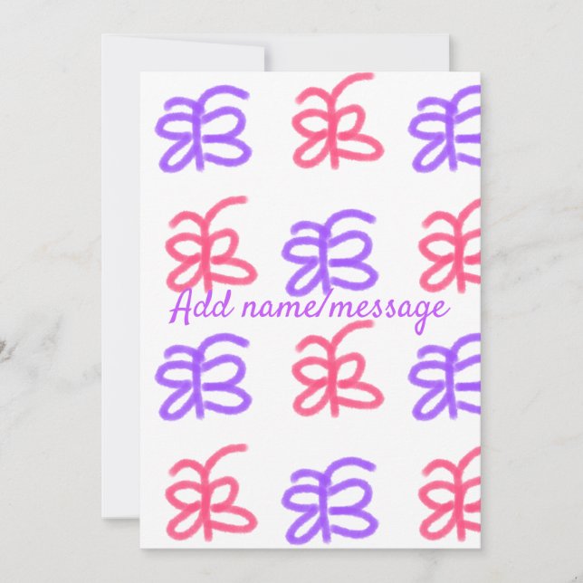 Cartes Pour Fêtes Annuelles Papillon violet rose doodle motif ajouter nom text (Devant)