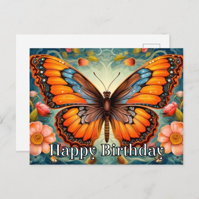 Cartes Pour Fêtes Annuelles Papillon Whimsical Artistique Joyeux anniversaire (Devant / Derrière)