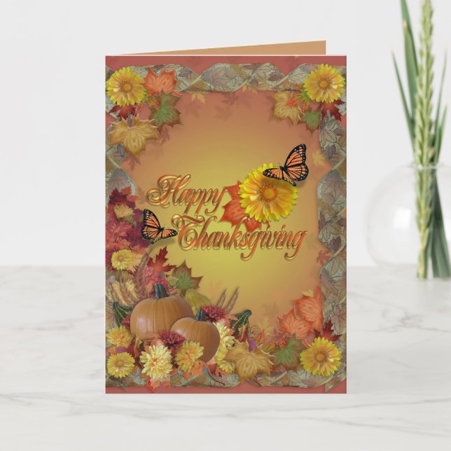 Cartes Pour Fêtes Annuelles Papillons bons thanksgivings et fleurs (Devant)