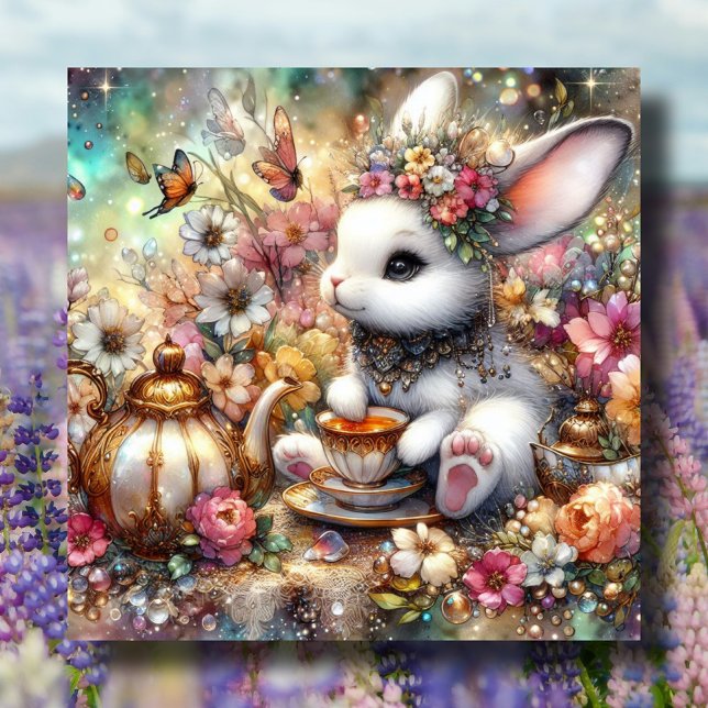 Cartes Pour Fêtes Annuelles Papillons Bunny Pastel Aquarelle Thé de Pâques (Créateur téléchargé)