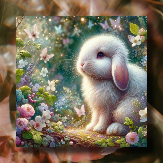 Cartes Pour Fêtes Annuelles Papillons de lapin de lop Eared Fleurs de printemp (Créateur téléchargé)