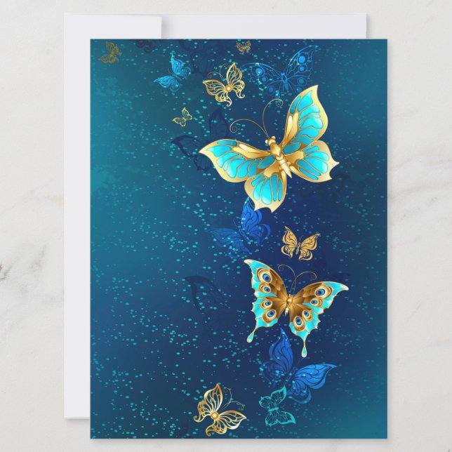 Cartes Pour Fêtes Annuelles Papillons d'or sur un Arrière - plan bleu (Devant)
