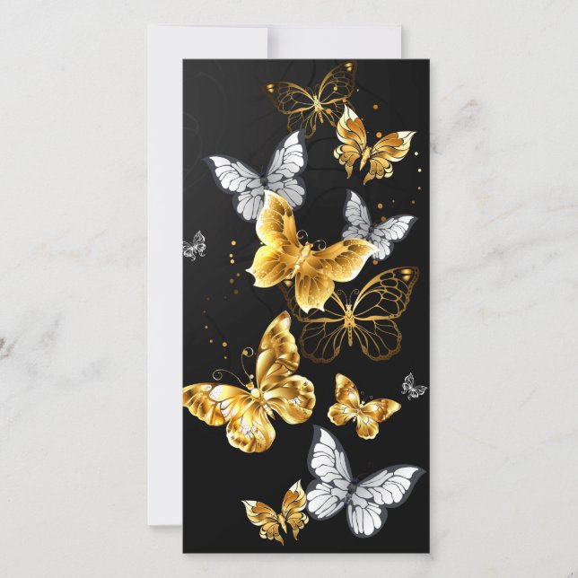 Cartes Pour Fêtes Annuelles Papillons dorés et blancs (Devant)