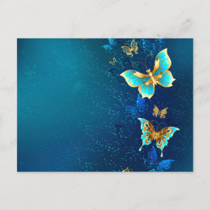 Cartes Pour Fêtes Annuelles Papillons dorés sur fond bleu