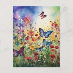 Cartes Pour Fêtes Annuelles Papillons et fleurs aquarelles