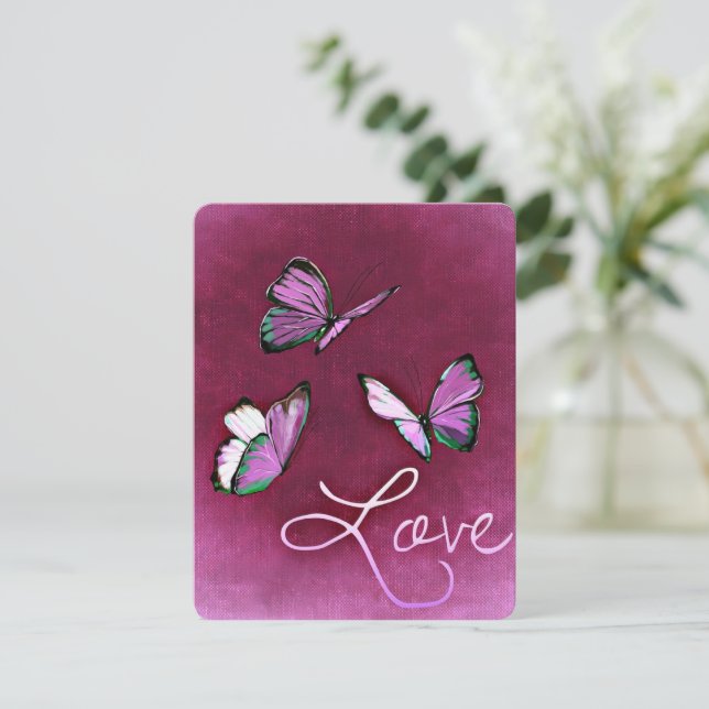 Cartes Pour Fêtes Annuelles Papillons roses de la Saint-Valentin volant romant (Debout devant)